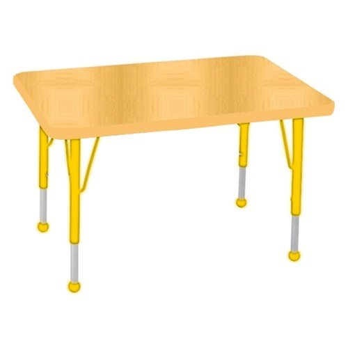 Early Childhood Resource ELR-14106-MMYE-TB 24 in. x 36 in. Maple Rectangular Adjustable Activity Table with Maple Edge and Yellow Toddler Leg Ball Glides