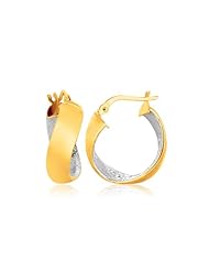 14K Two-Tone Gold Twist Hoop Earrings with Hammered Accenting