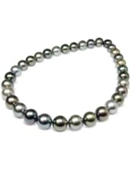 13 x 13.7mm natural multicolor Black Tahitian south sea cultured pearl round necklace 17"
