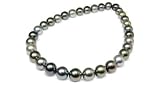 13 x 13.7mm natural multicolor Black Tahitian south sea cultured pearl round necklace 17