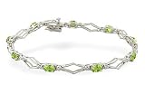 14K White Gold Genuine Oval Peridot and Diamond Bracelet