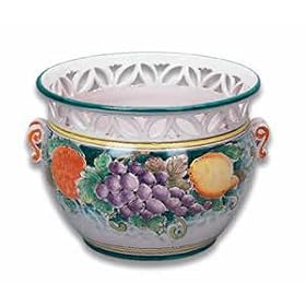 Handmade Cachepot with Handles and Cutouts From Italy by 