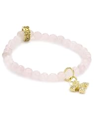 King Baby 6mm Rose Quartz Bead Bracelet with 18K Vermeil Pave Cubic-Zirconia MB Cross