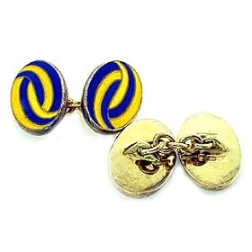 Art Deco Style Gold Over Sterling Silver Enamel Cuff Links