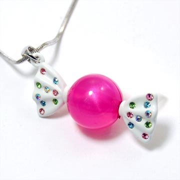 Yummy Pink Candy Wrapper Charm Necklace with Crystals