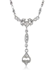 Downton Abbey "Stardust Boxed" Silver Tone Edwardian Pave Crystal Drop Statement Y-Shaped Necklace, 16"