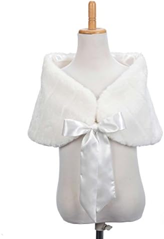 Topwedding Little Girl Faux Fur Shawl Stole Wedding Party Wrap for KID, Ivory, L