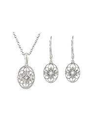 Sterling Silver Diamond Necklace and Lever Back Earrings Sets - 0.09 CT TW