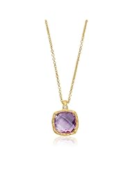 14K Yellow Gold Faceted Cushion Cut Amethyst Pendant