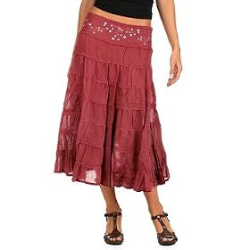 Women's Dress Skirt w/Flutter Tiers and Silver Embroidery