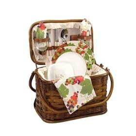 Romance 14in. Rattan & Bamboo Basket w/ Deluxe Service For 2 (Burgundy)