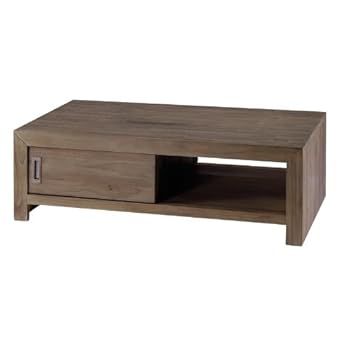 Table basse en teck grisé 2 portes Cosmos Zago