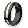 14K Gold Inlaid Black Ceramic Ring (8.0 mm) With Wood Box - Sizes 8-13