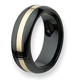 14K Gold Inlaid Black Ceramic Ring (8.0 mm) With Wood Box - Sizes 8-13