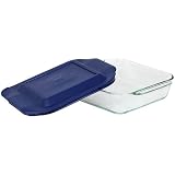 Pyrex Bakeware 8-Inch Square Baking Dish, Clear with Blue Lid