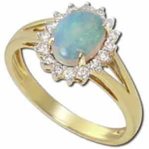 14Kt Yellow Gold Green Fire Opal and Diamond Fashion Ring
