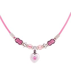 Pink Heart Beaded Girls Pendant Necklace Fashion Jewelry -- Made In USA