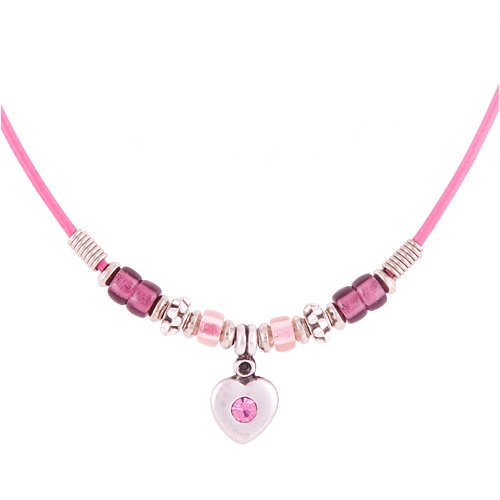 Pink Heart Beaded Girls Pendant Necklace Fashion Jewelry