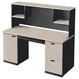 Bestar Hampton Office Computer Wood Desk with Hutch in Sand Granite Charcoal
