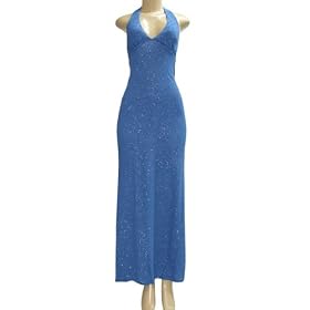 Click here to buy Sexy Lace Up Back Halter Glitter Long Evening  Prom  Bridesmaid Dress by DCD.