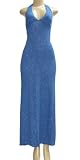 Sexy Lace Up Back Halter Glitter Long Evening/ Prom/ Bridesmaid Dress