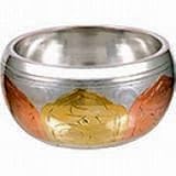 Beautiful Tibetan Mantra Singing Bowl In A Gold Silver Copper Finish Wth Mantra Symbols On The Outside Etched Lotus Flower Symbol On The Inside 46in Diameter From Spiritual Gifts Usually Dispatched