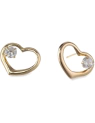 14k Yellow Gold Cubic Zirconia Heart Stud Earrings