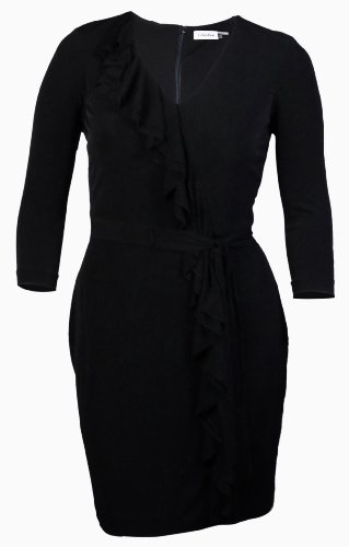 Calvin Klein Women's Asymmetrical Ruffle Jersey Dress 12 Black [Apparel]