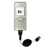 Einziehbares USB Kabel f�r Sony Ericsson k200c mit Hot Sync und aufladen Einsatzm�glichkeiten  von Gomadic mit TipExchange Technology