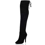 LACE UP HIGH HEEL STILETTO OVER KNEE TALL BOOTS BLACK SUEDE STYLE SZ 5