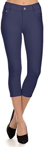 Capri Jeggings with Pockets, Pull On Jeans, High Waisted Jeggings, Jean Leggings Denim Blue Large