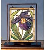 Meyda Tiffany Wildflowers Lady Slipper Mini Table Top Tiffany Window - MEY-68351