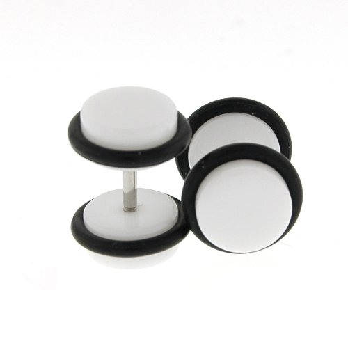 Fake Acrylic Plugs - White 16g Wire; 8mm - Sold as a Pair