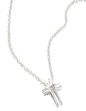 White Ice - Sterling Silver Parallel Crossed Bars and Centered Diamond Pendant with 18 Necklace