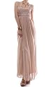 BEAUTY Long Pleated & Jeweled Dress BEIGE