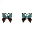 Turquoise & Coral Butterfly Posts in Sterling Silver, #11825