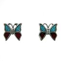 Turquoise & Coral Butterfly Posts in Sterling Silver, #11825