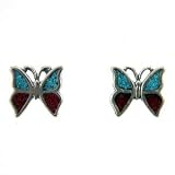 Turquoise & Coral Butterfly Posts, #11825