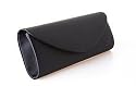 Black slim long satin clutch bag handbag with magnetic snap closure