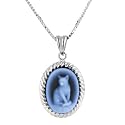 Sterling Silver Oval Agate Cameo Cat Pendant - 3/8" x 1/2" w/ 18" Chain