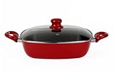 Basic Essentials 4.5 Quart Aluminum Covered Square Casserole, Red