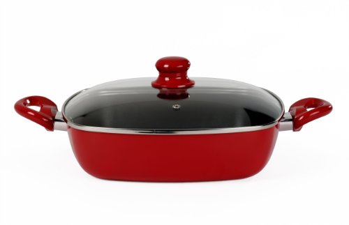 Basic Essentials 4.5 Quart Aluminum Covered Square Casserole, Red