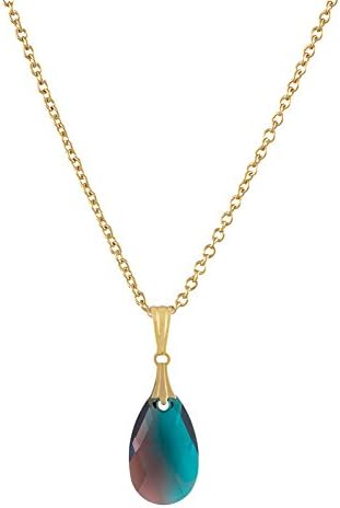 Alzerina Handmade 24 Kt Gold Plated Zircon Blend Teardrop Swarovski Elements Crystal Pendant Necklace