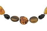 Amber, Onyx and Tiger Eye Sterling Silver Necklace