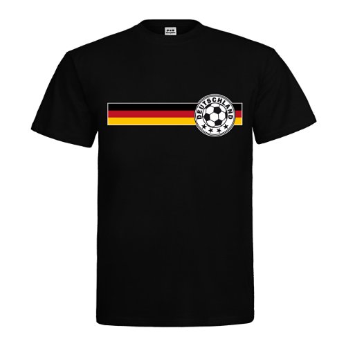 T-Shirt – Fußballlogo mit 4 Sternen auf Deutschlandfahne Schwarz Rot Gold – Textil black / Größe XL