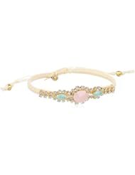 Tai Braided Cord with Glass and Crystal White Bracelet, 2.5"