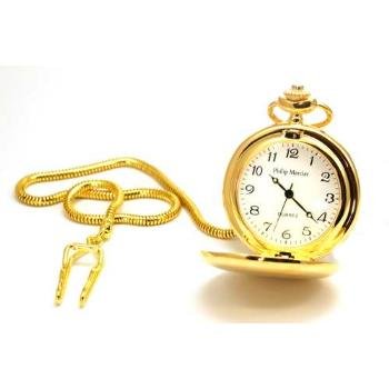 Herren Philip Mercier Goldfarbene Taschenuhr an 38cm langer Kette in aparter Geschenkbox PW 3B mechanisch Taschenuhr