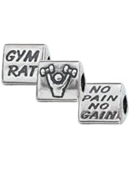 Genuine Zable (TM) Product. 925 Sterling Silver "Gym Rat" + "No Pain No Gain" Bead Charm. 100% Satisfaction Guaranteed.