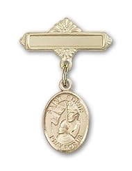 14K Gold Baby Badge with St. Edwin Charm and Polished Badge Pin