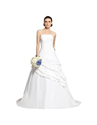 A-line Strapless Full Length Ruched Tiered Pleated Organza/Polyester/Taffeta Sleeveless Wedding Dress  with a Court Train 